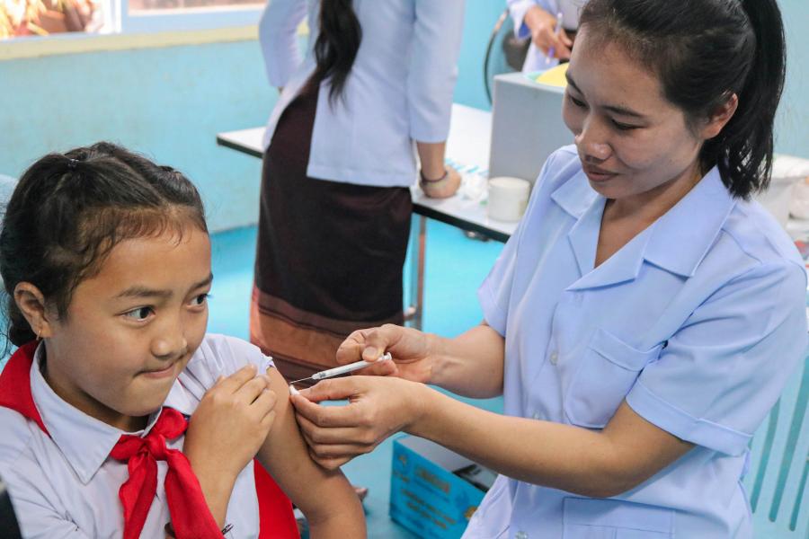 HPV vaccination in a Lao school.
