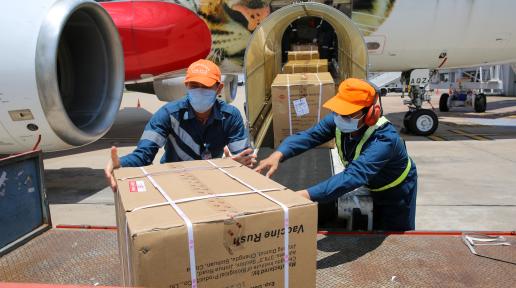 Vaccines procured by UNICEF arrive at Wattay Airport, Vientiane.